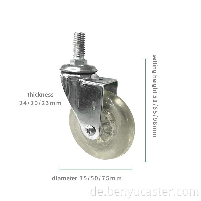 Transparenter Roler universeller Stamm 65 mm 2,5 Zoll PU Möbel Office Stuhl Caster Räder